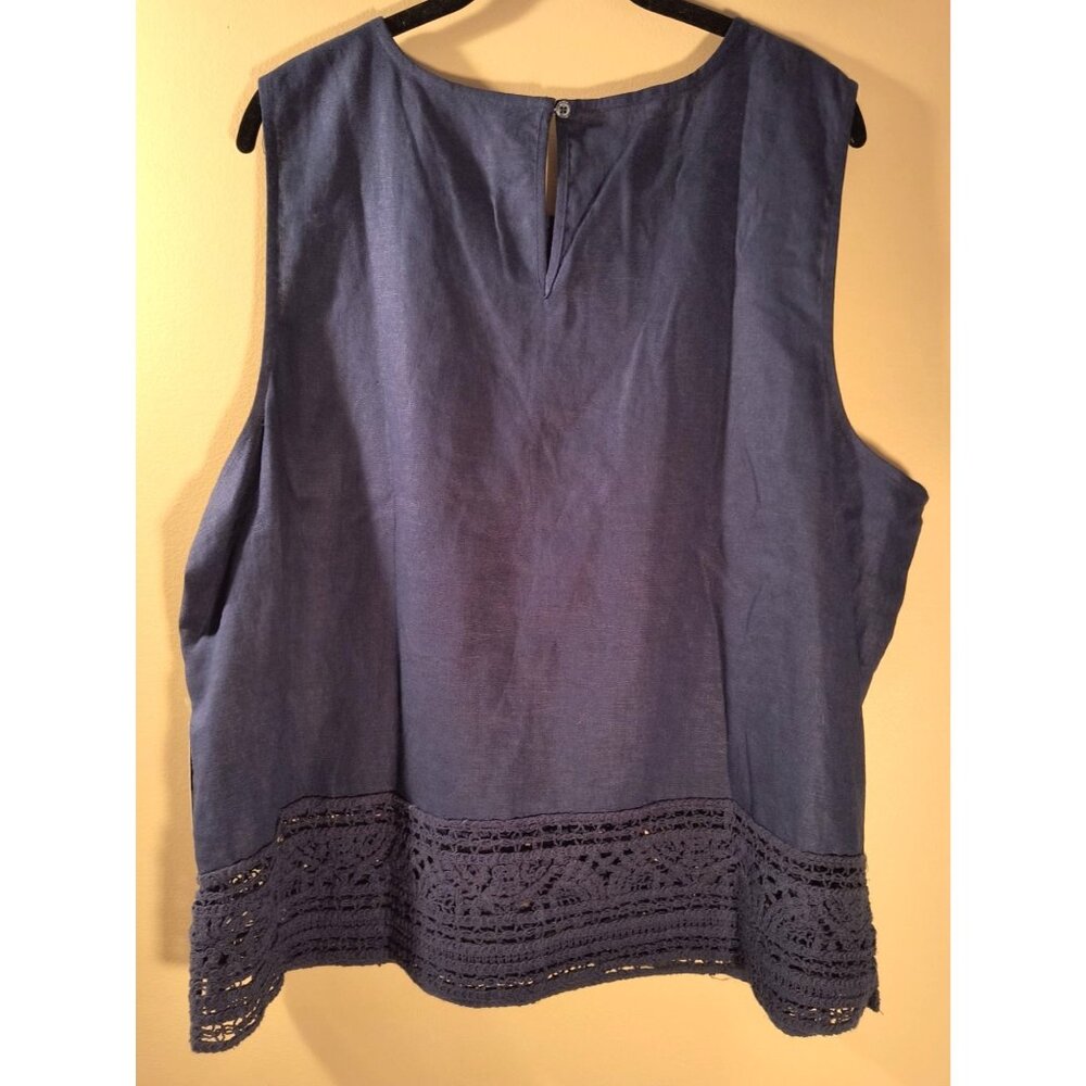 Simply Vera Vera Wang XXL Womens Navy Sleeveless Crochet Trim Blouse Linen Blend - Picture 5 of 6